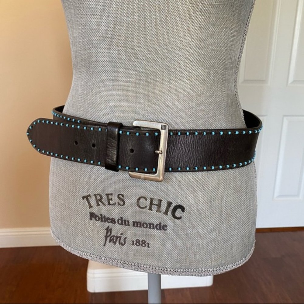 Lauren Ralph Lauren Brown Leather Belt Turquoise - Picture 6 of 7